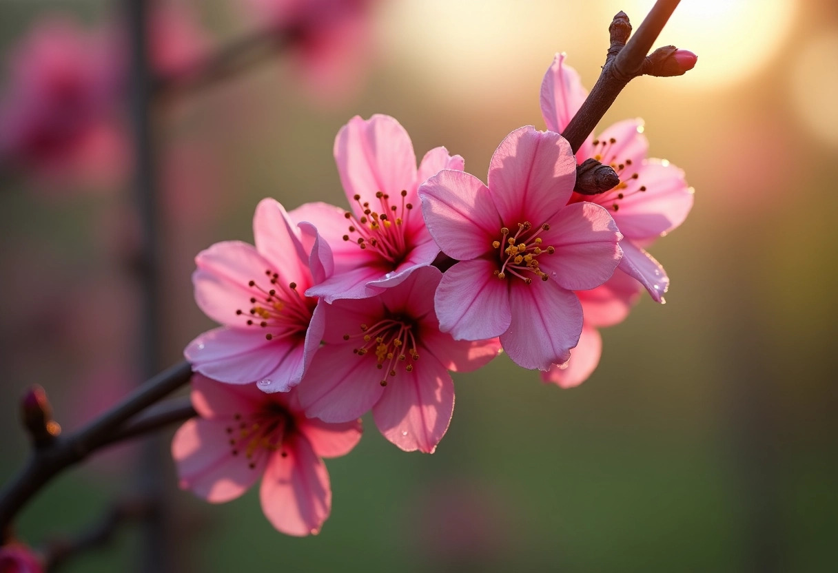 arbre fleurs roses